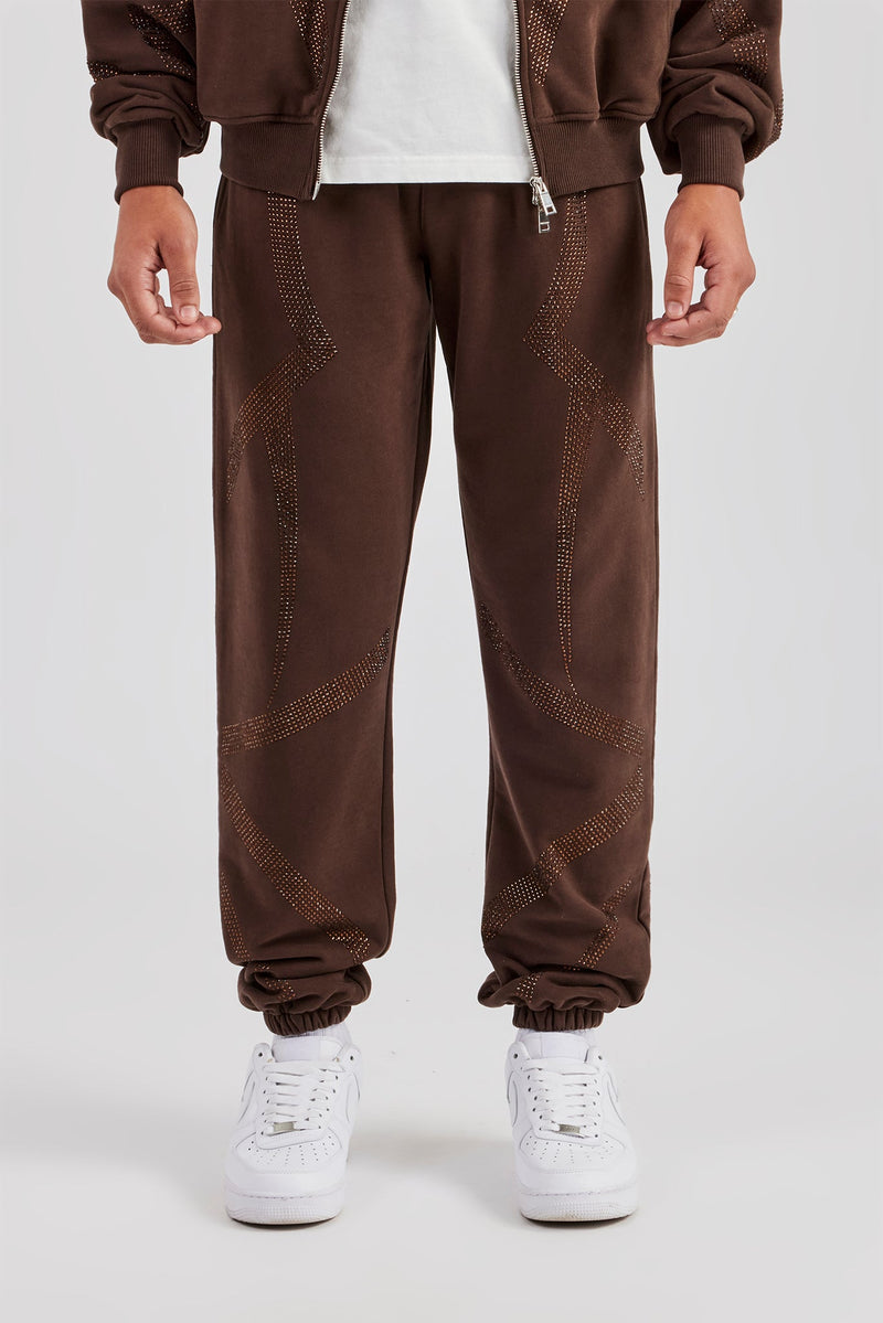 Rhinestone Diamond Cuffed Jogger - Chocolate