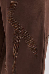 Rhinestone Diamond Cuffed Jogger - Chocolate