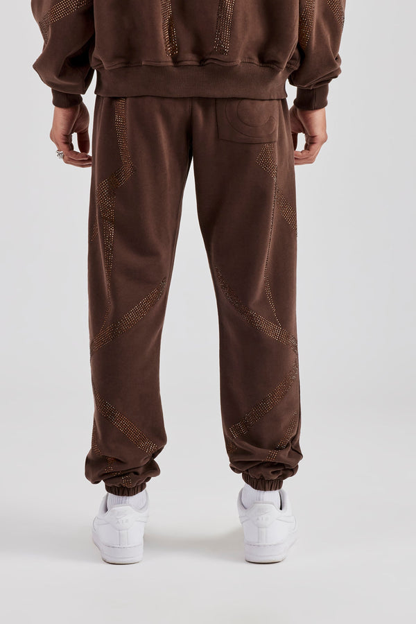 Rhinestone Diamond Cuffed Jogger - Chocolate