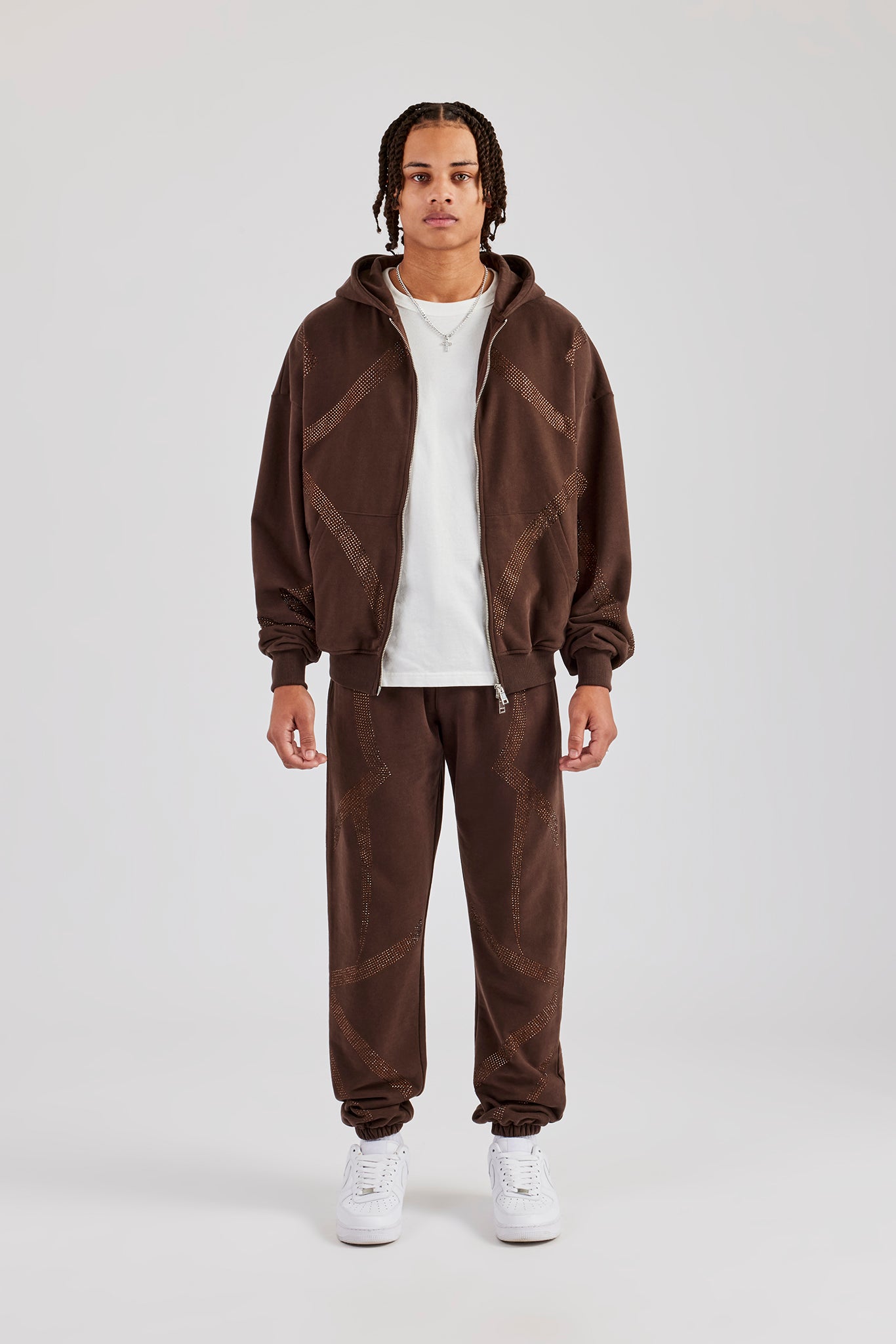 Men Rhinestone Track Suits Rhinestone Cross Zip Through Tracksuit - Brown | Mens Sets | Shop ...