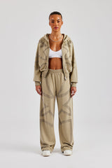 Rhinestone Cross Boxy Tracksuit - Khaki