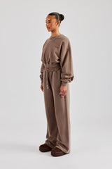 Cernucci Cropped Hoodie & Wide Leg Jogger - Taupe