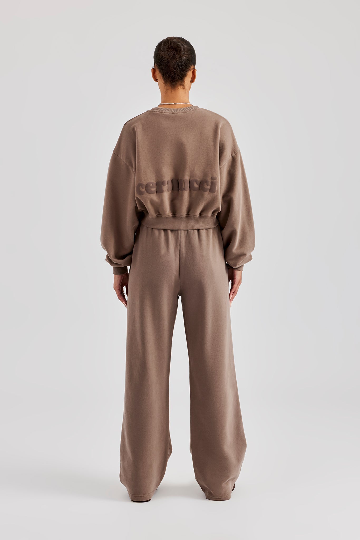 Cernucci Cropped Hoodie & Wide Leg Jogger - Taupe | Womens Sets