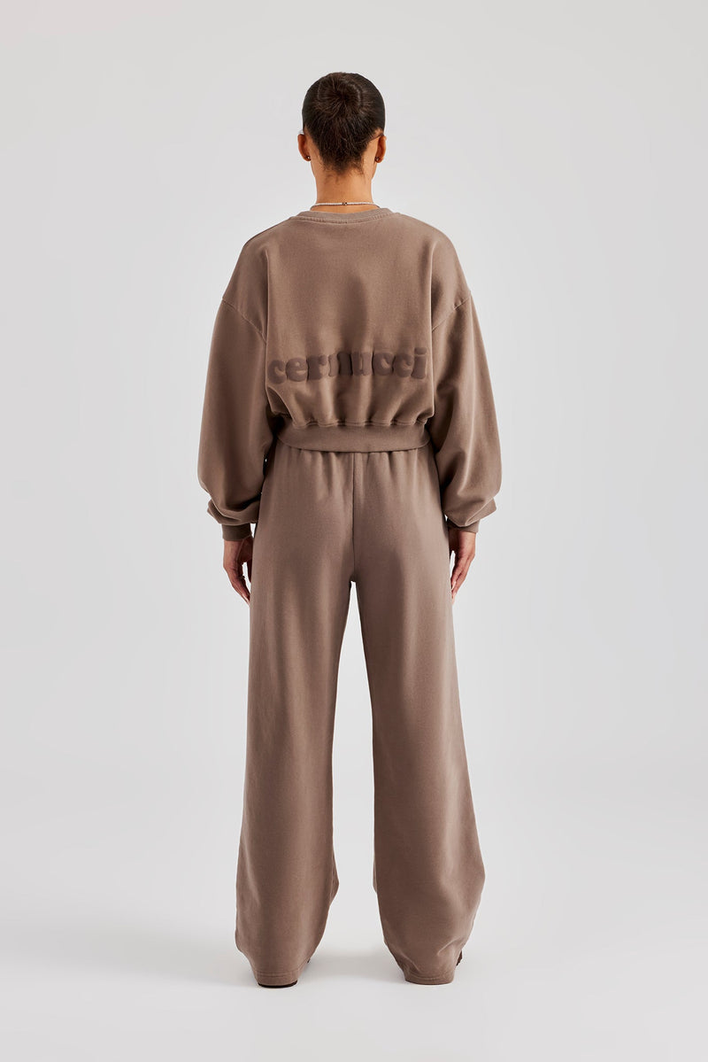 Cernucci Cropped Hoodie & Wide Leg Jogger - Taupe