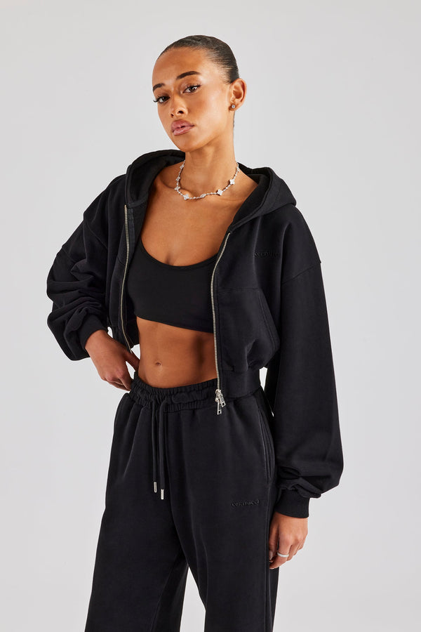 Cernucci Cropped Zip Through Hoodie - Black