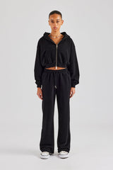 Cernucci Cropped Zip Through Hoodie & Wide Leg Jogger - Black