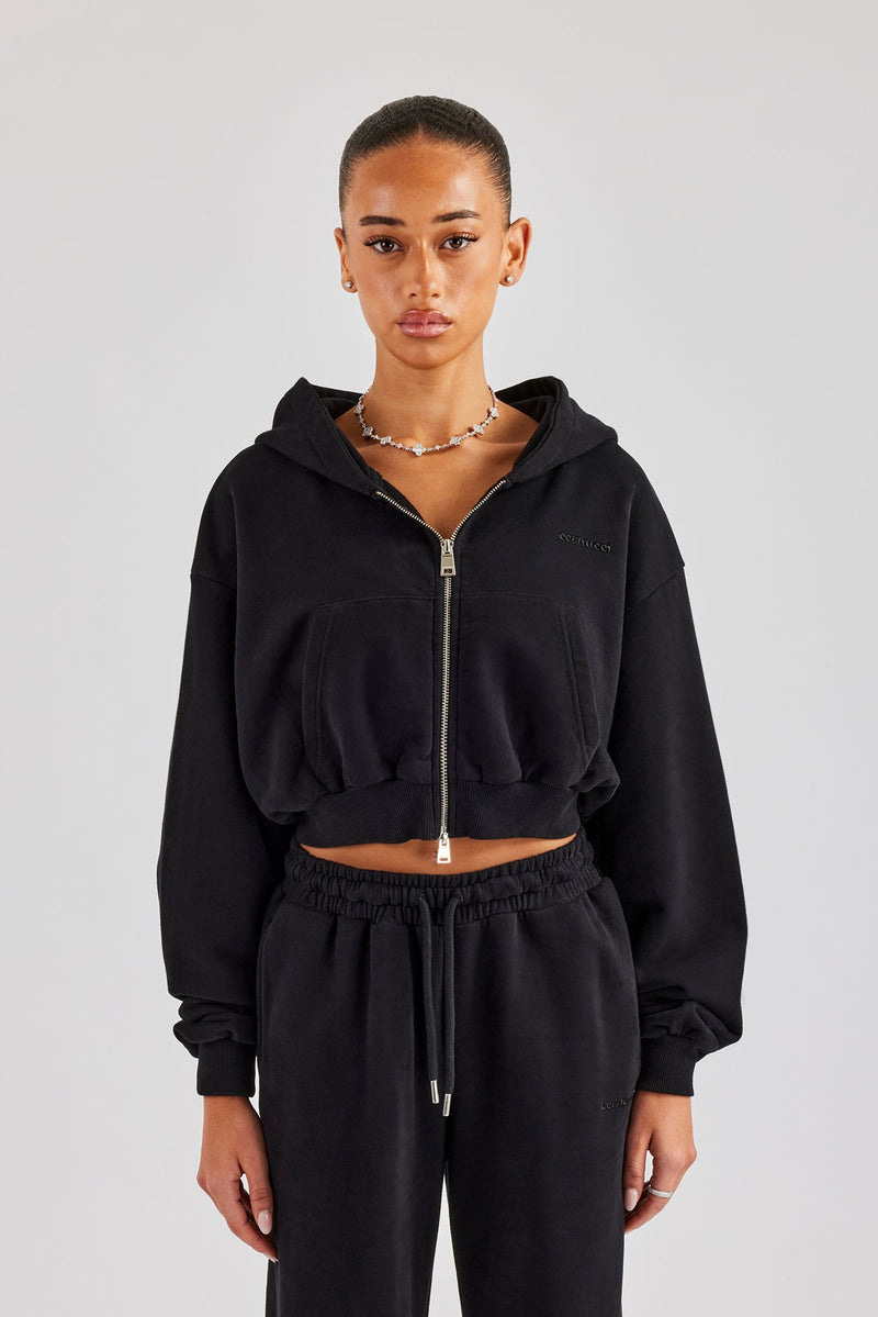 Cernucci Cropped Zip Through Hoodie - Black