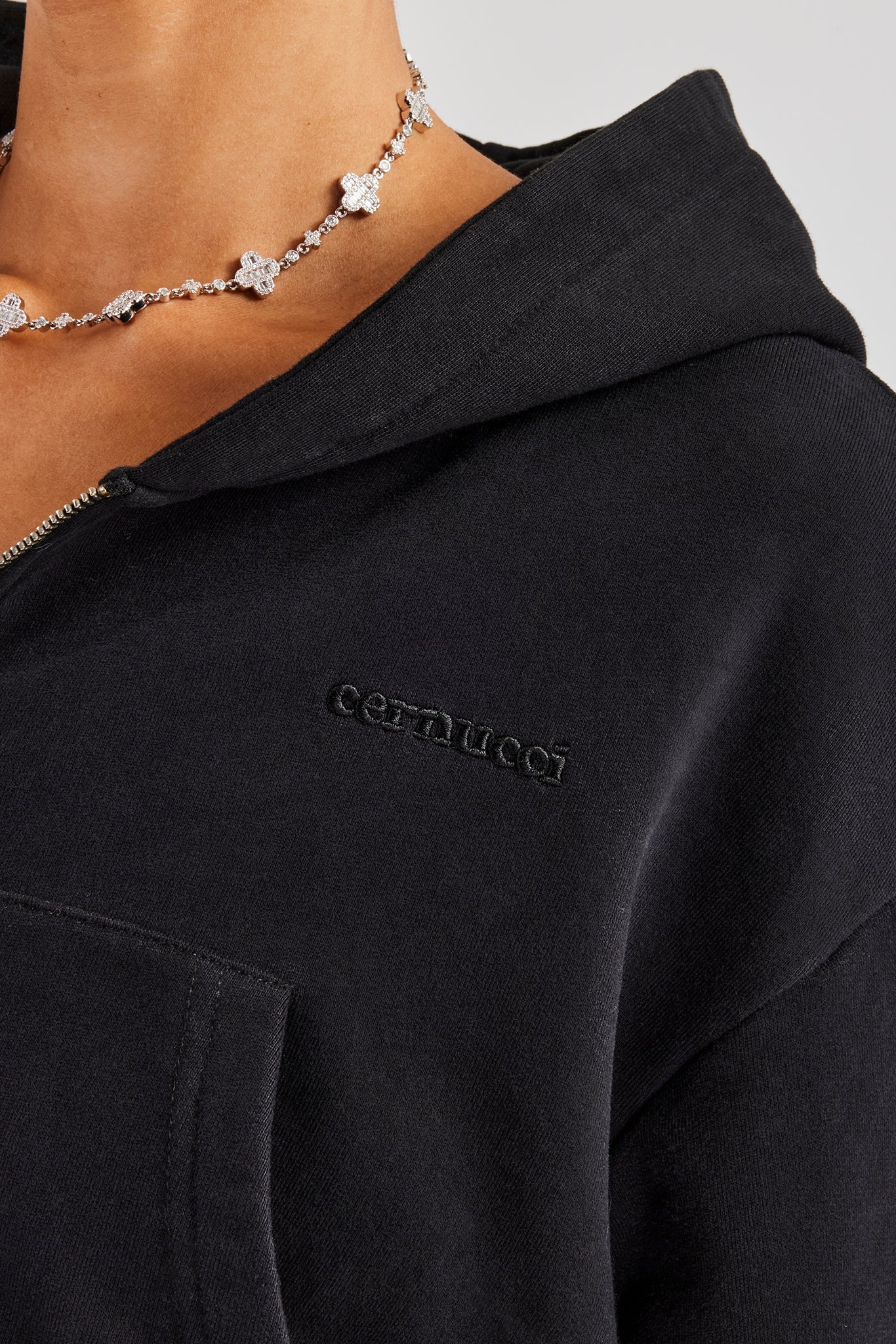 Cernucci Cropped Zip Through Hoodie - Black | Womens Hoodies