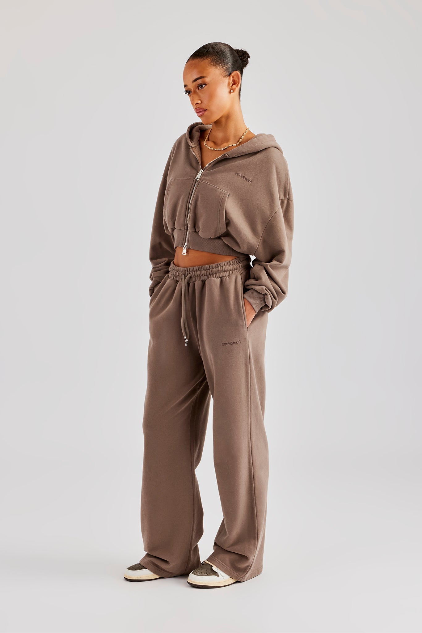 Cernucci Cropped Zip Through Hoodie - Taupe | Womens Hoodies