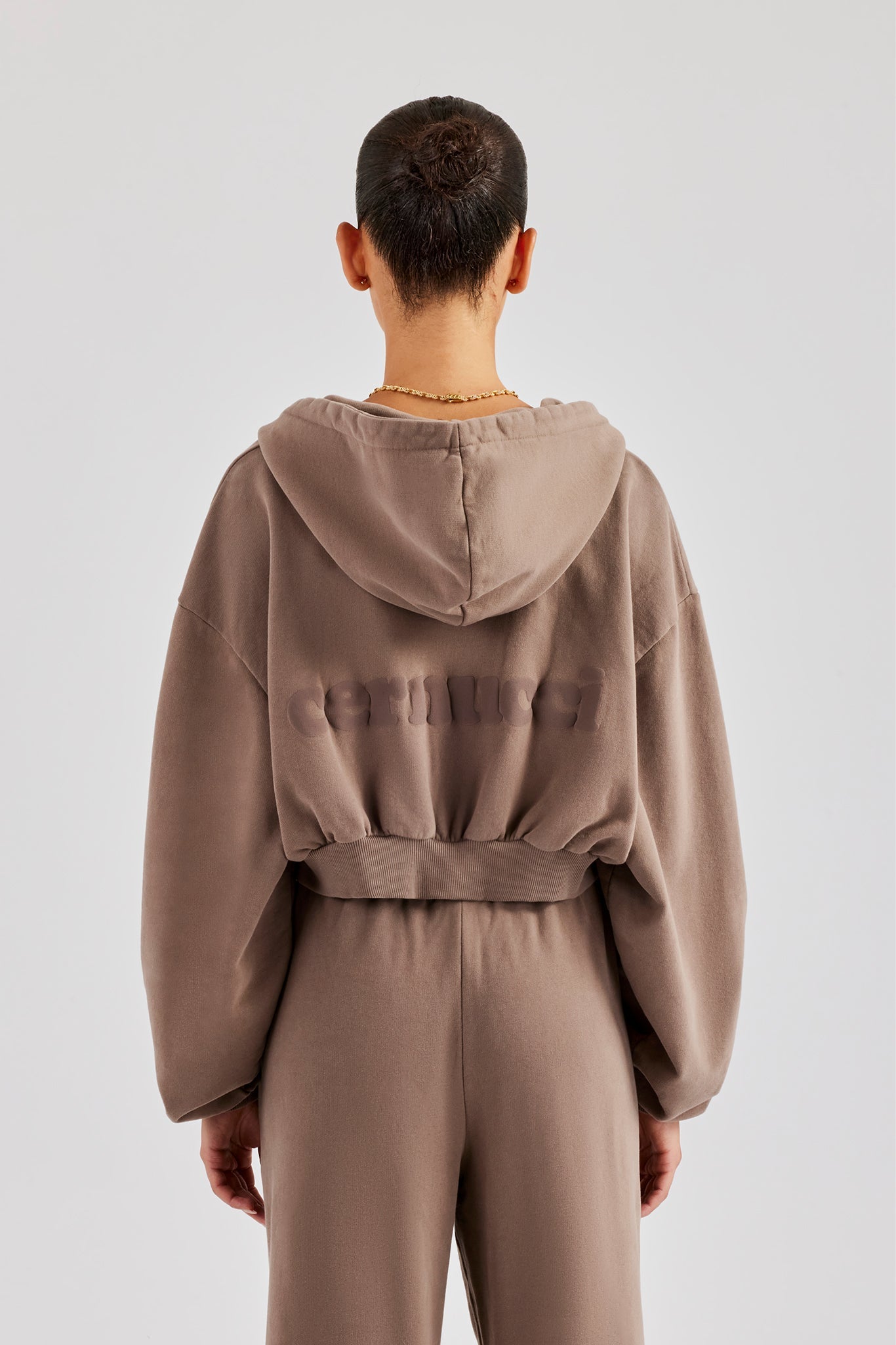 Cernucci Cropped Zip Through Hoodie - Taupe | Womens Hoodies