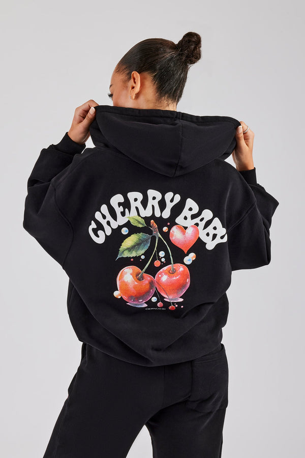 Cherry Baby Zip Through Hoodie - Black