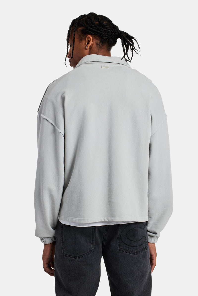 Long Sleeve Exposed Seam Collared Sweatshirt - Washed Grey