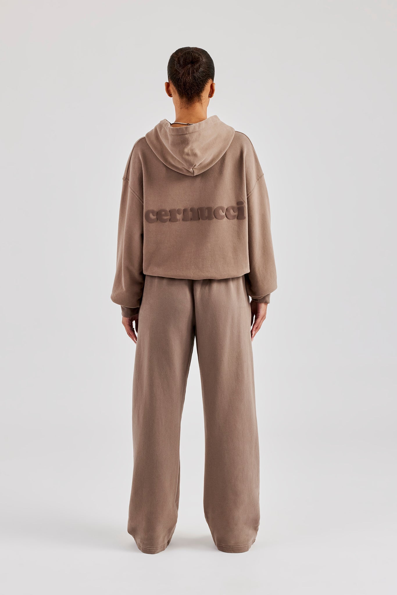 Cernucci Bubble Boxy Hoodie & Wide Leg Jogger - Taupe