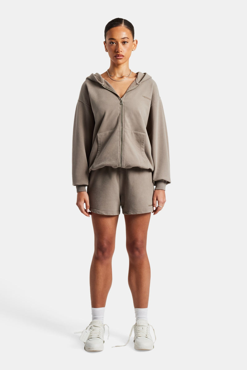 Cernucci Zip Through Hoodie & Short Set - Taupe