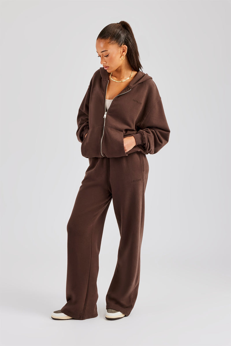 Womens Zip Through Hoodie and Jogger Set - Chocolate