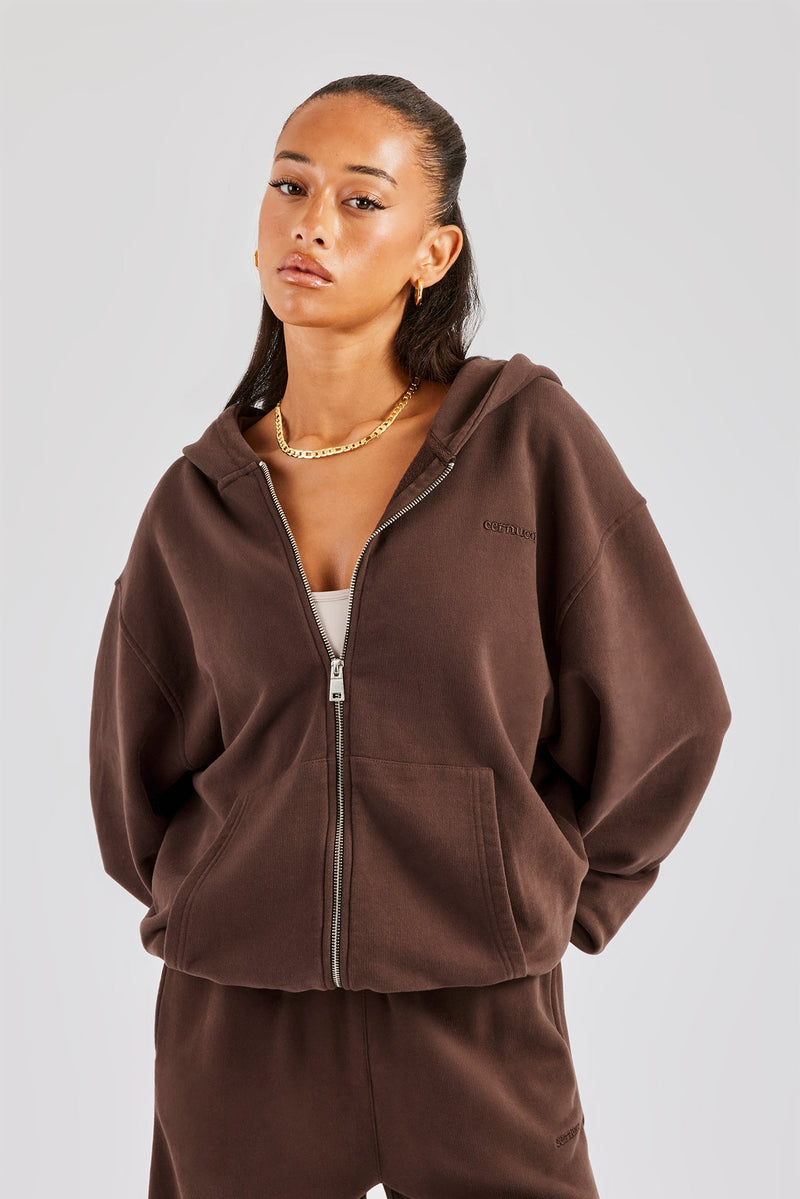 Womens Zip Through Hoodie - Chocolate