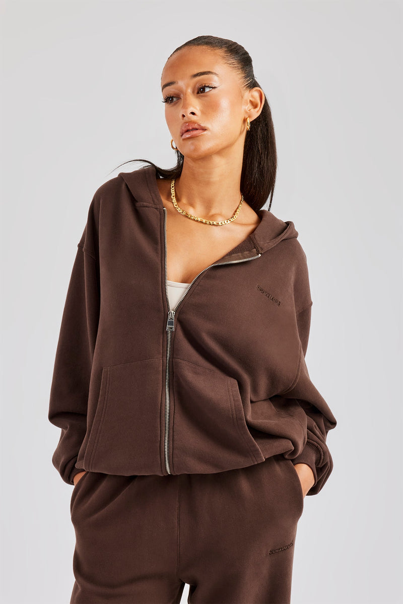 Womens Zip Through Hoodie - Chocolate