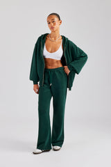 Womens Zip Through Hoodie and Jogger Set Dark Green