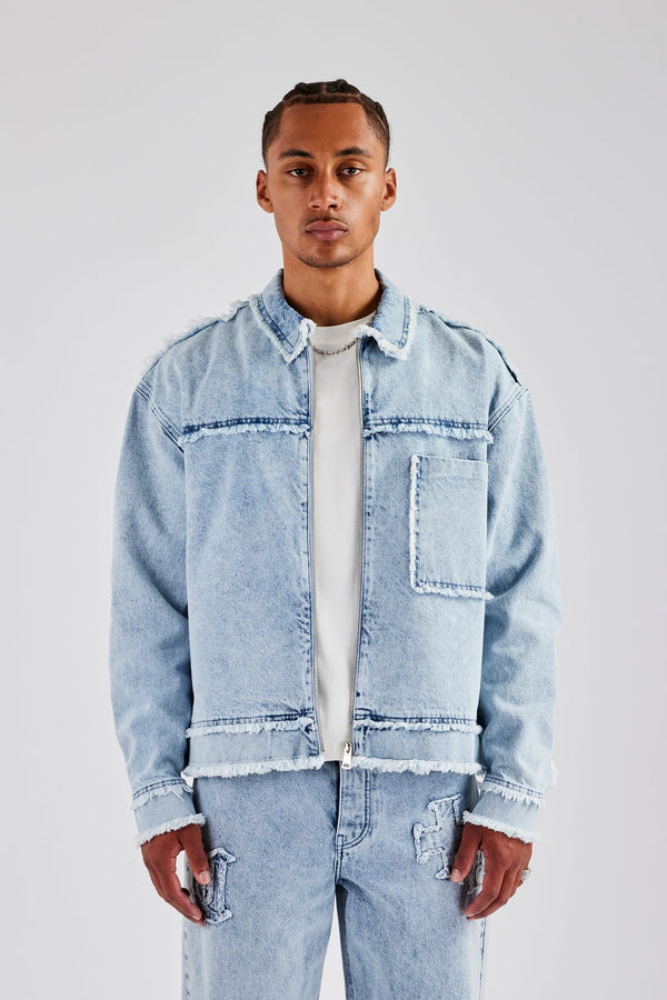 Raw Edge Denim Jacket - Iced Blue