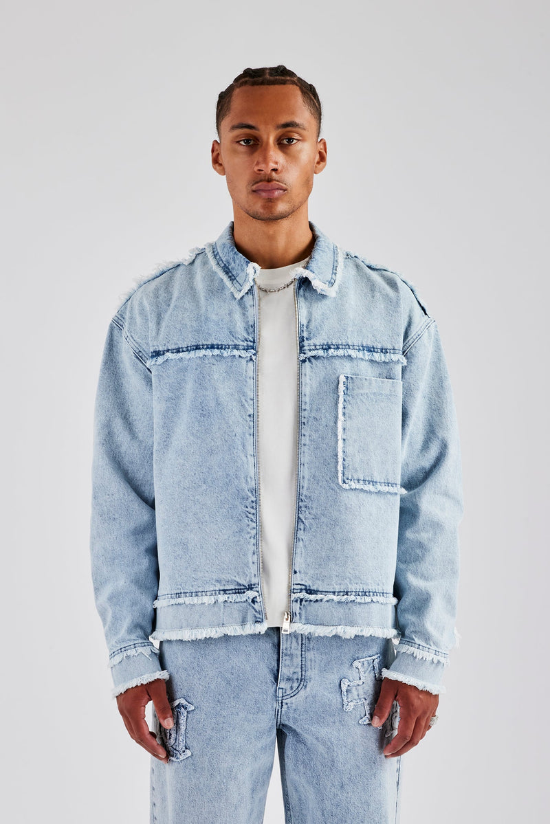 Raw Edge Denim Jacket - Iced Blue