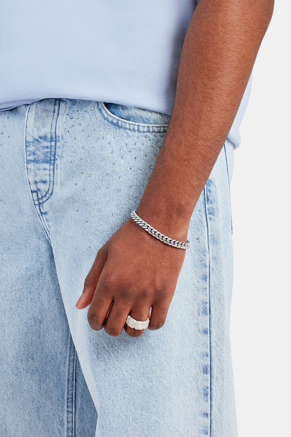 Baggy Fit Rhinestone Jeans - Ice Blue