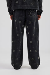 Motif Embellished Baggy Fit Jean - Washed Black