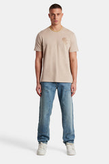 Male Model wearing Taupe T-shirt with C detail