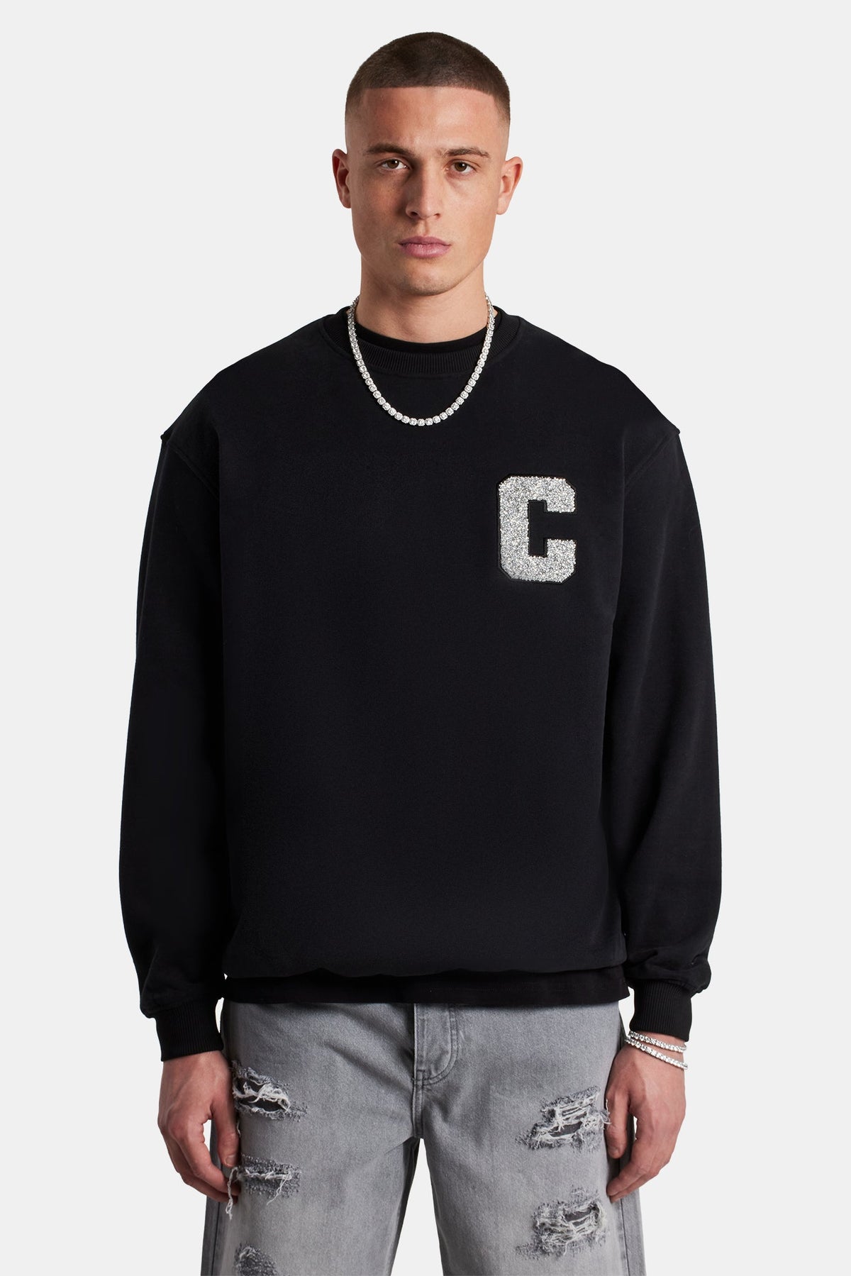 Embellished C Sweatshirt - Black | Mens Hoodies & Sweats | Shop