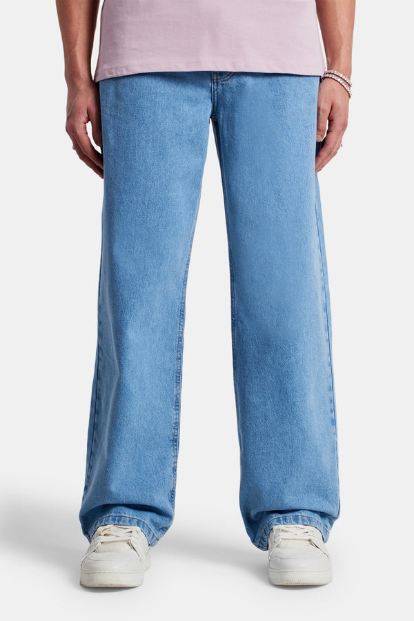 Baggy Panelled Jeans - Mid Blue