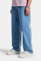 Baggy Panelled Jeans - Mid Blue