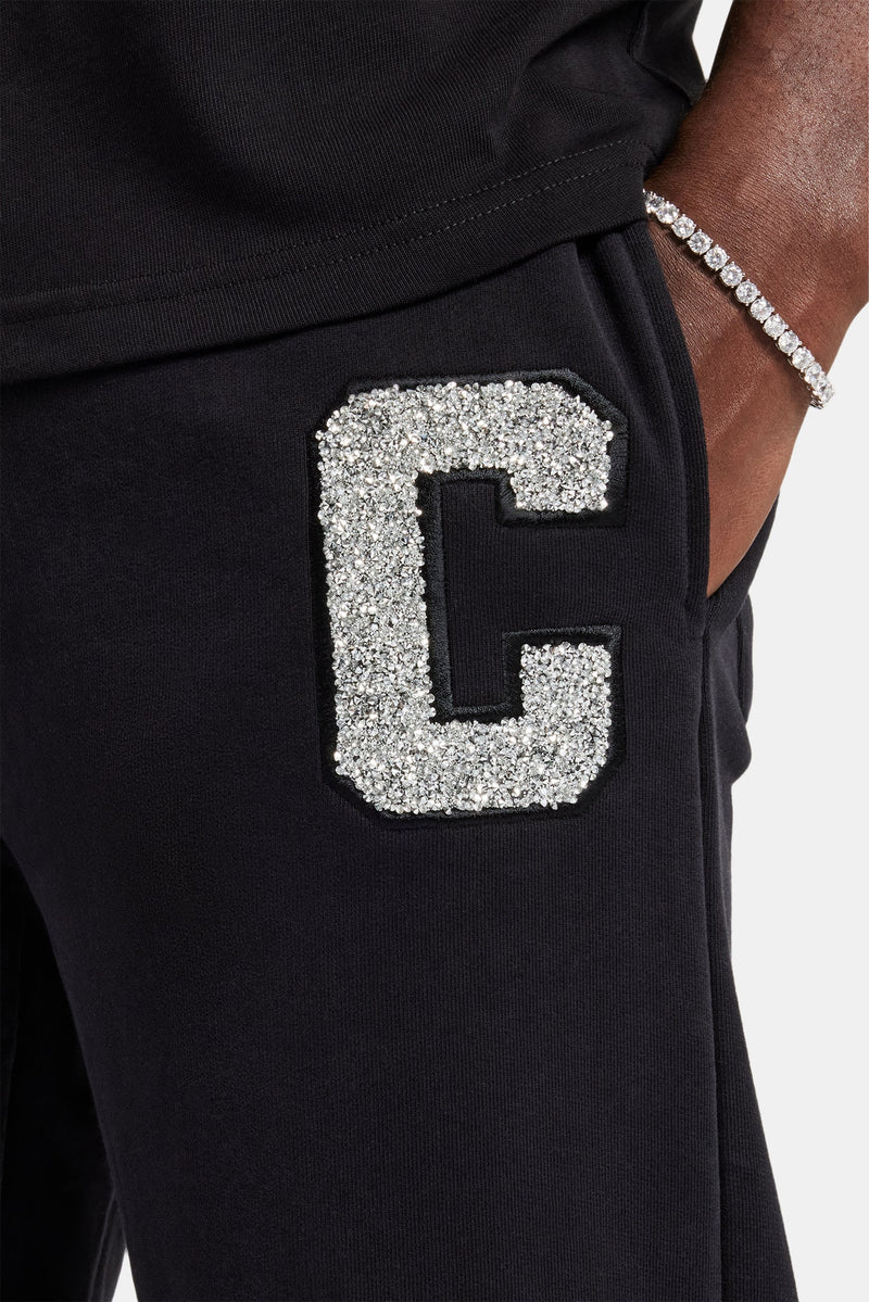 Embellished C Split Hem Jogger - Black