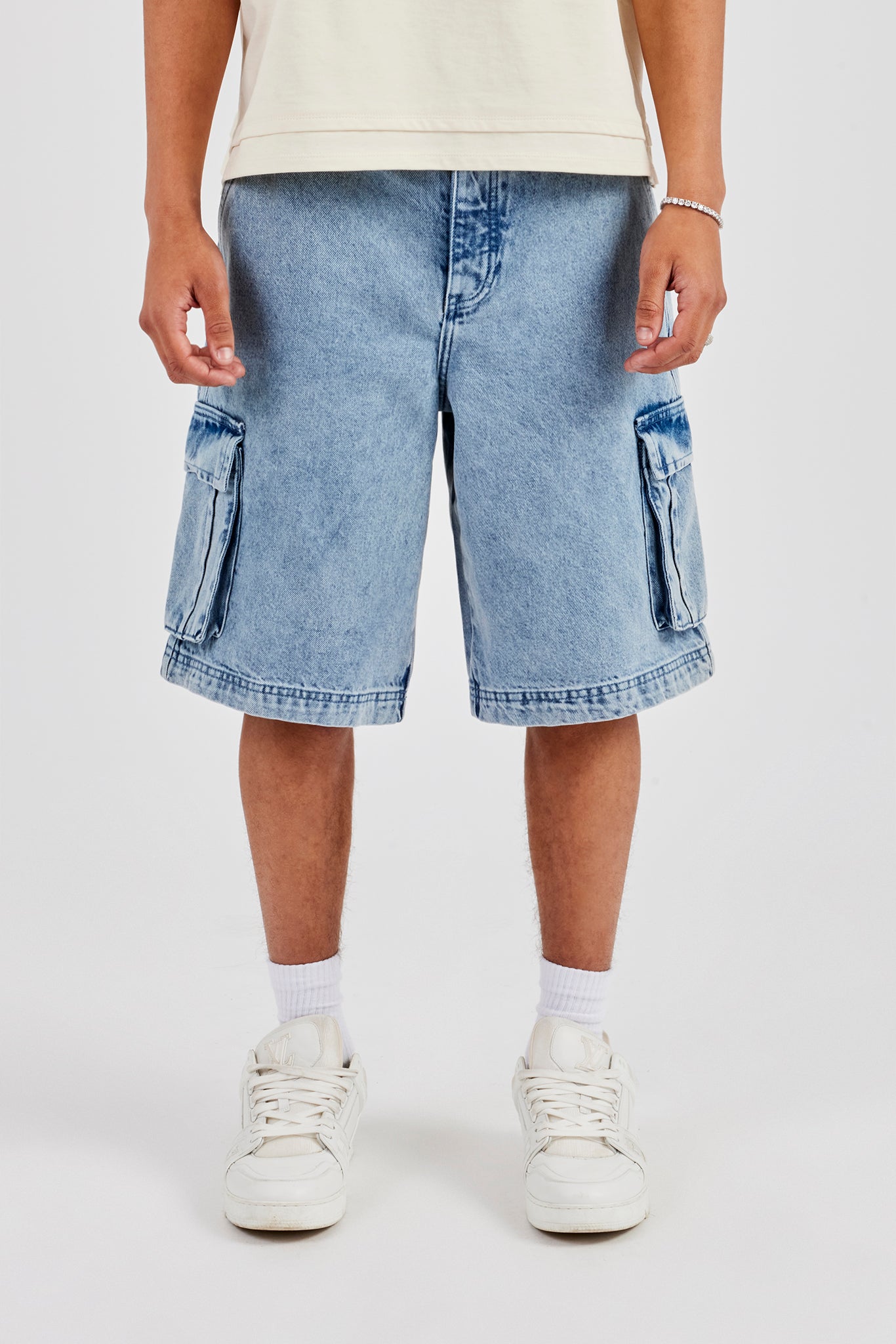 Denim Cargo Bermuda Jort - Light Blue