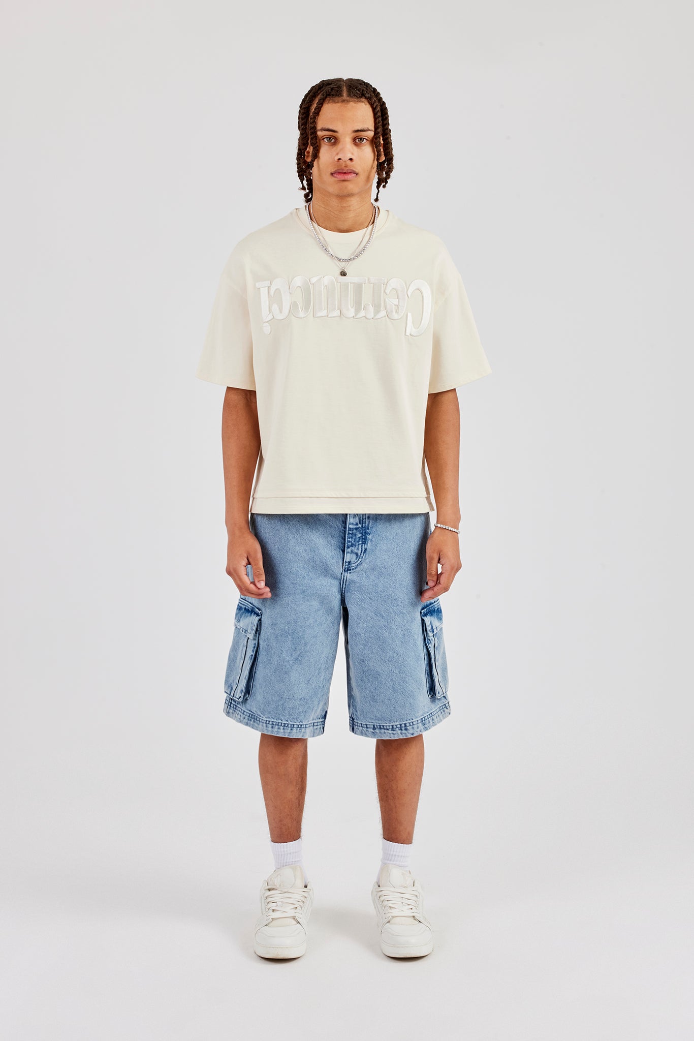 Denim Cargo Bermuda Jort - Light Blue