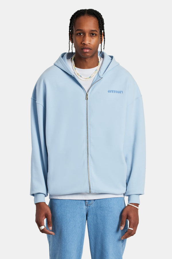 Cherub Text Zip Hoodie - Light Blue