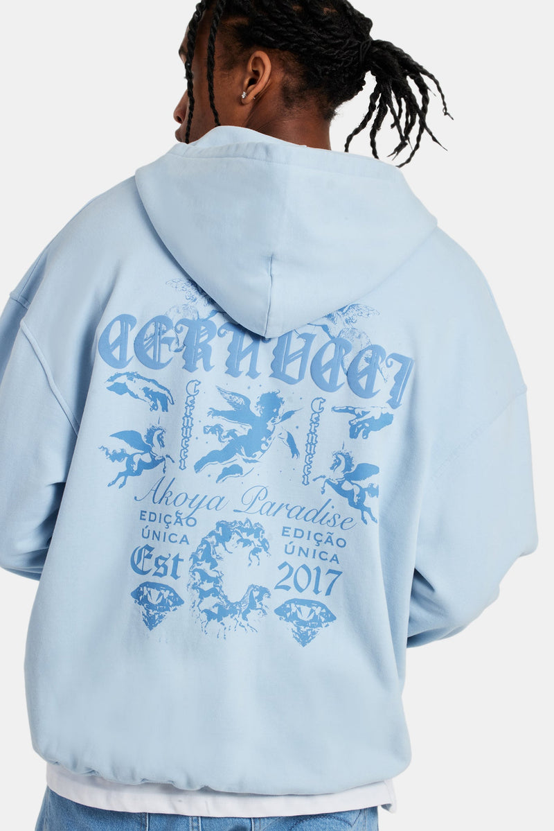 Cherub Text Zip Hoodie - Light Blue