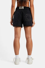 Denim Short With Turn Down Waistband - Washed Black