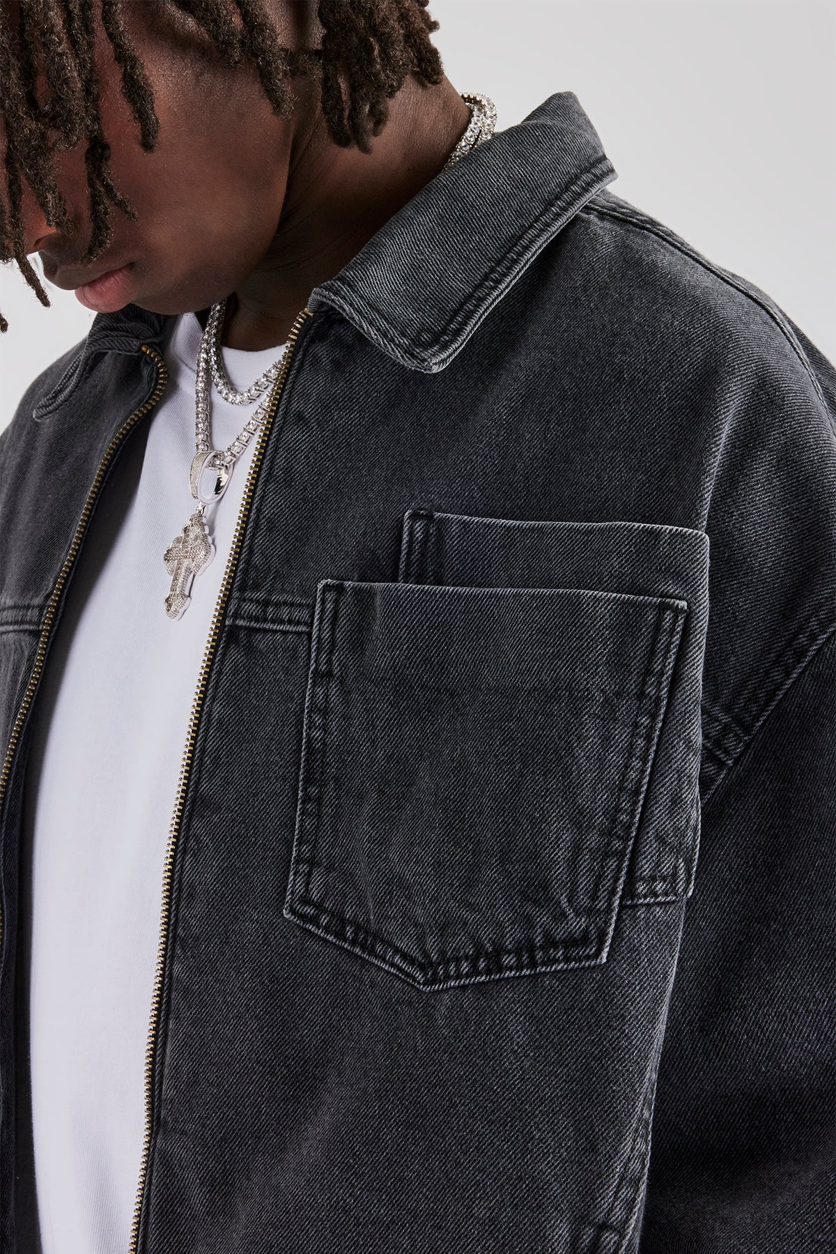 Denim Zip Jacket - Washed Grey | Mens Denim | Shop Denim Jackets 