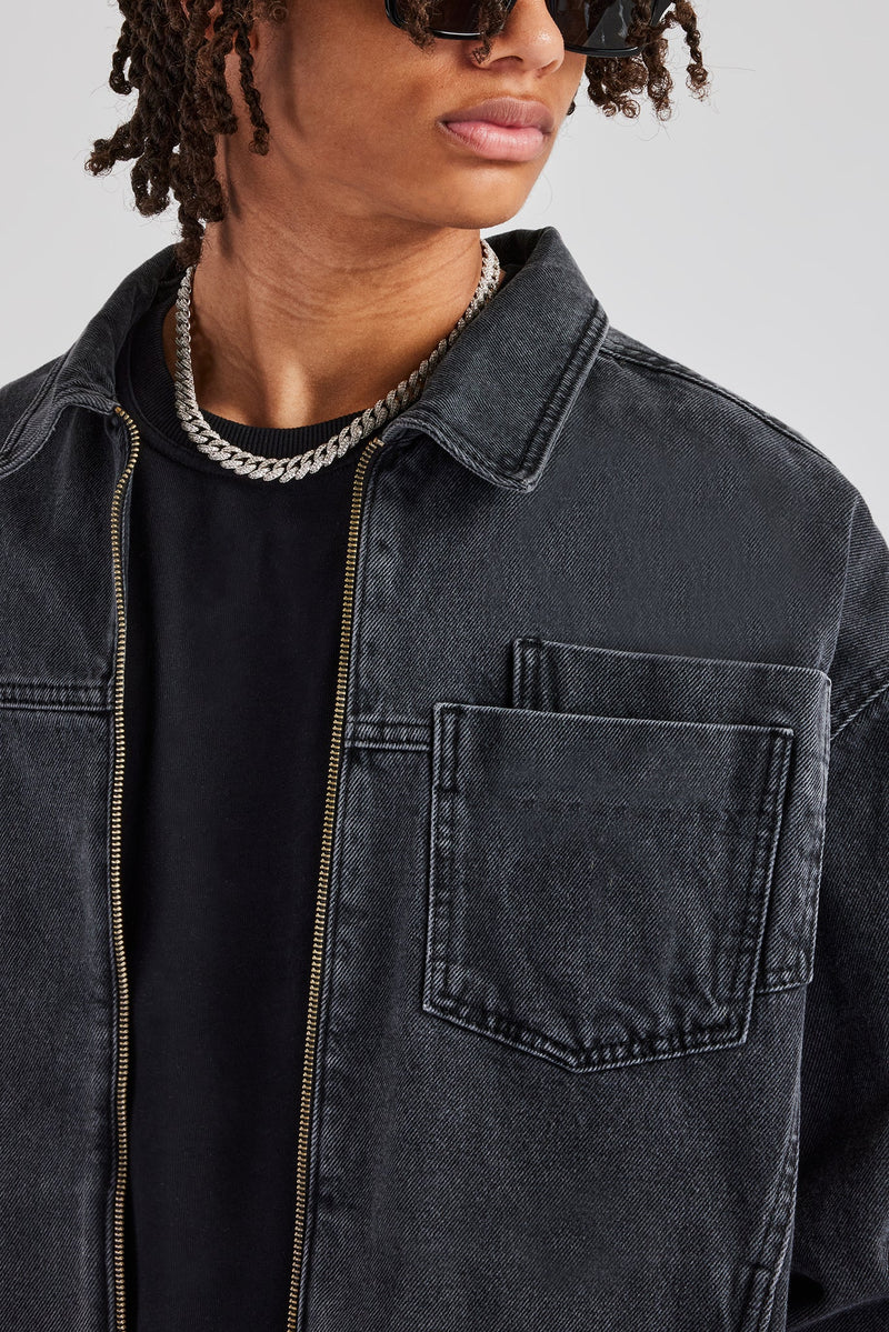 Denim Zip Jacket - Washed Grey