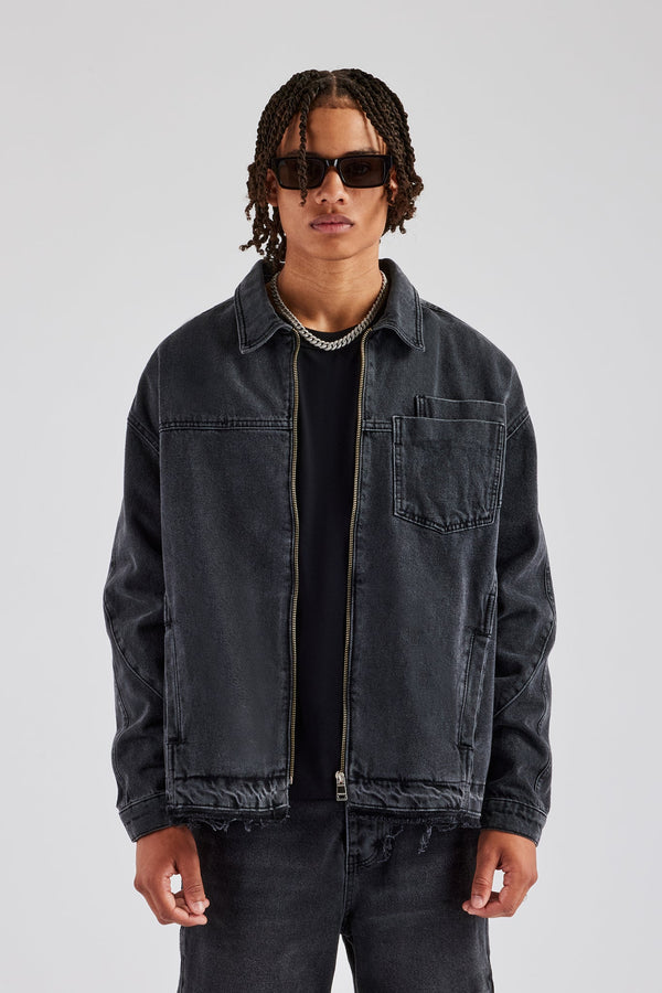 Denim Zip Jacket - Washed Grey