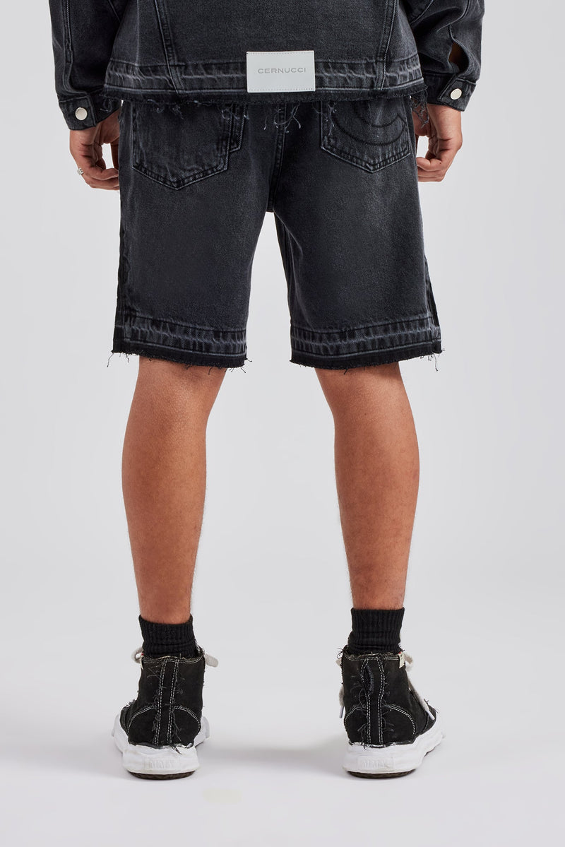 Denim Panelled Short - Washed Grey