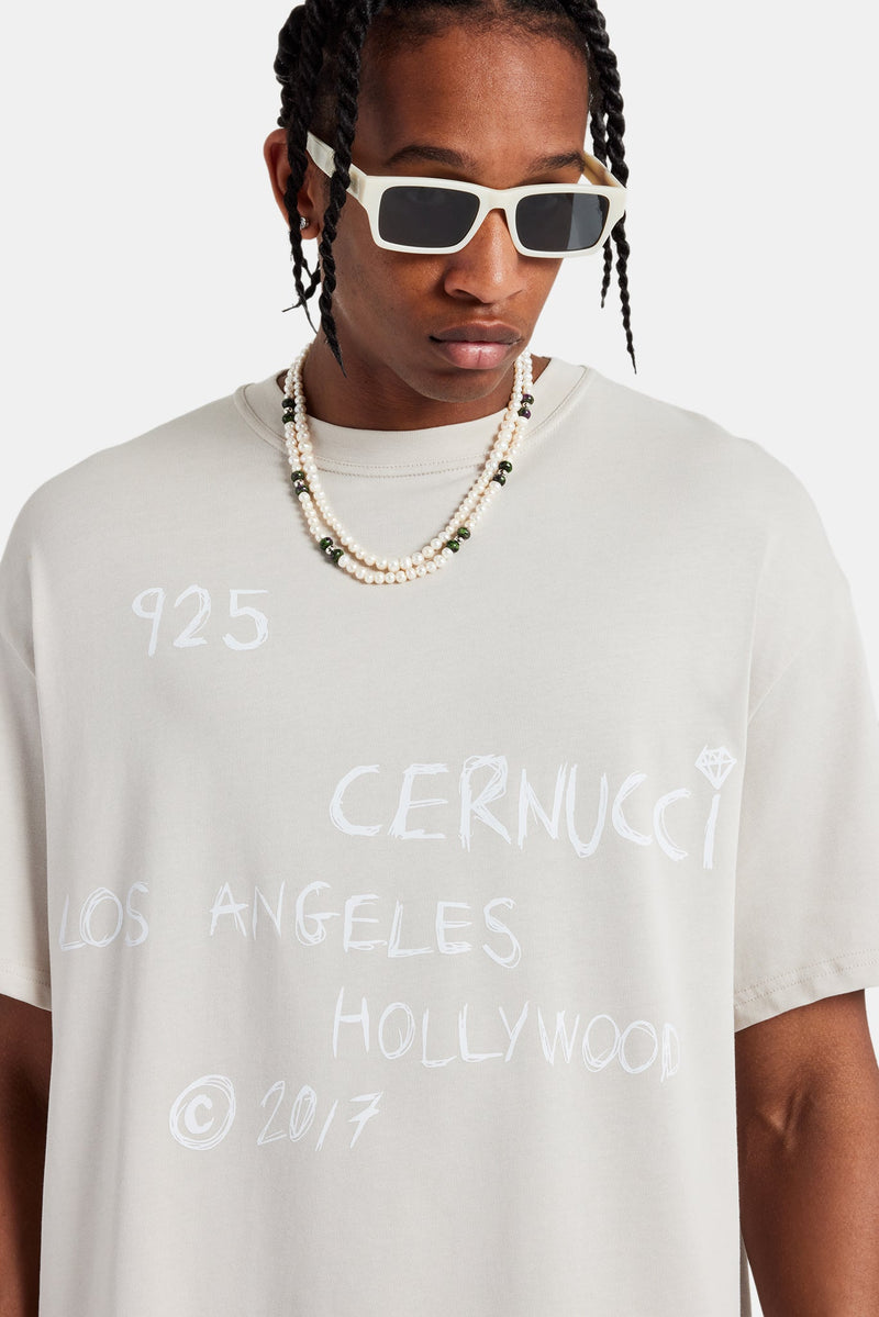 Cernucci Front Text Oversized T-Shirt - Stone