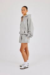 C Embroidered Zip Through Hoodie & Short - Grey Marl