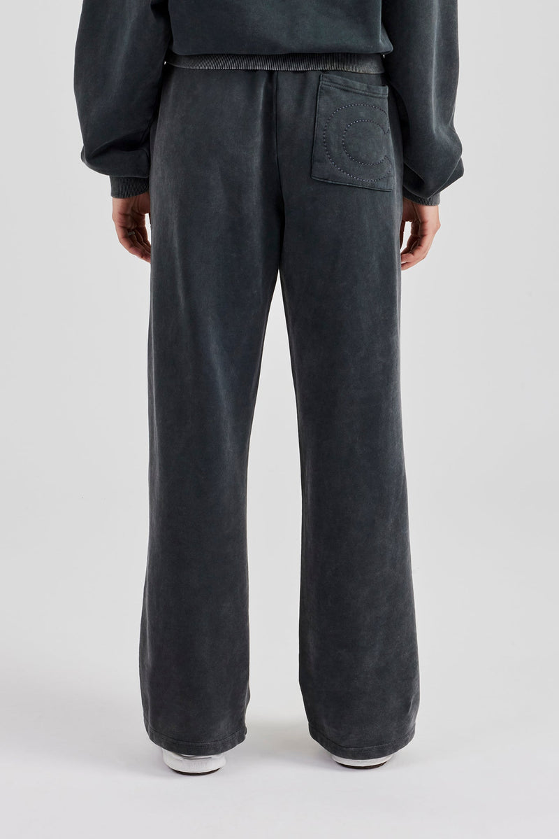 Womens Wide Leg Acid Wash Jogger - Charcoal