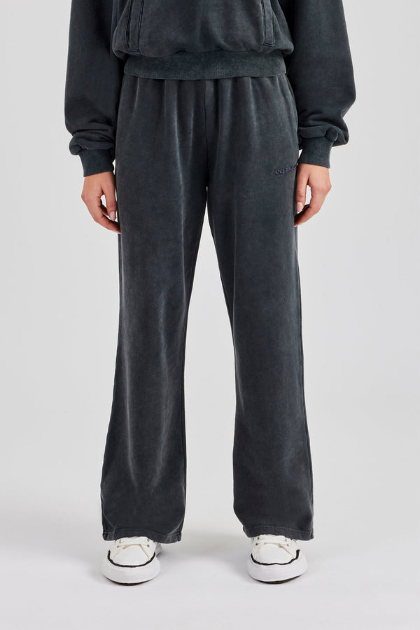 Womens Wide Leg Acid Wash Jogger - Charcoal