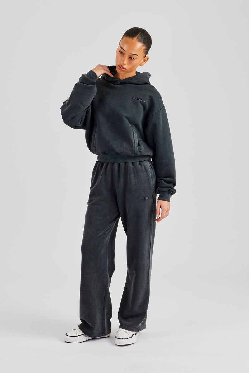 Womens Acid Wash Boxy Tracksuit - Charcoal