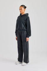 Womens Acid Wash Boxy Tracksuit - Charcoal