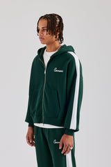 Contrast Panel Boxy Zip Through Hoodie - Forest Green