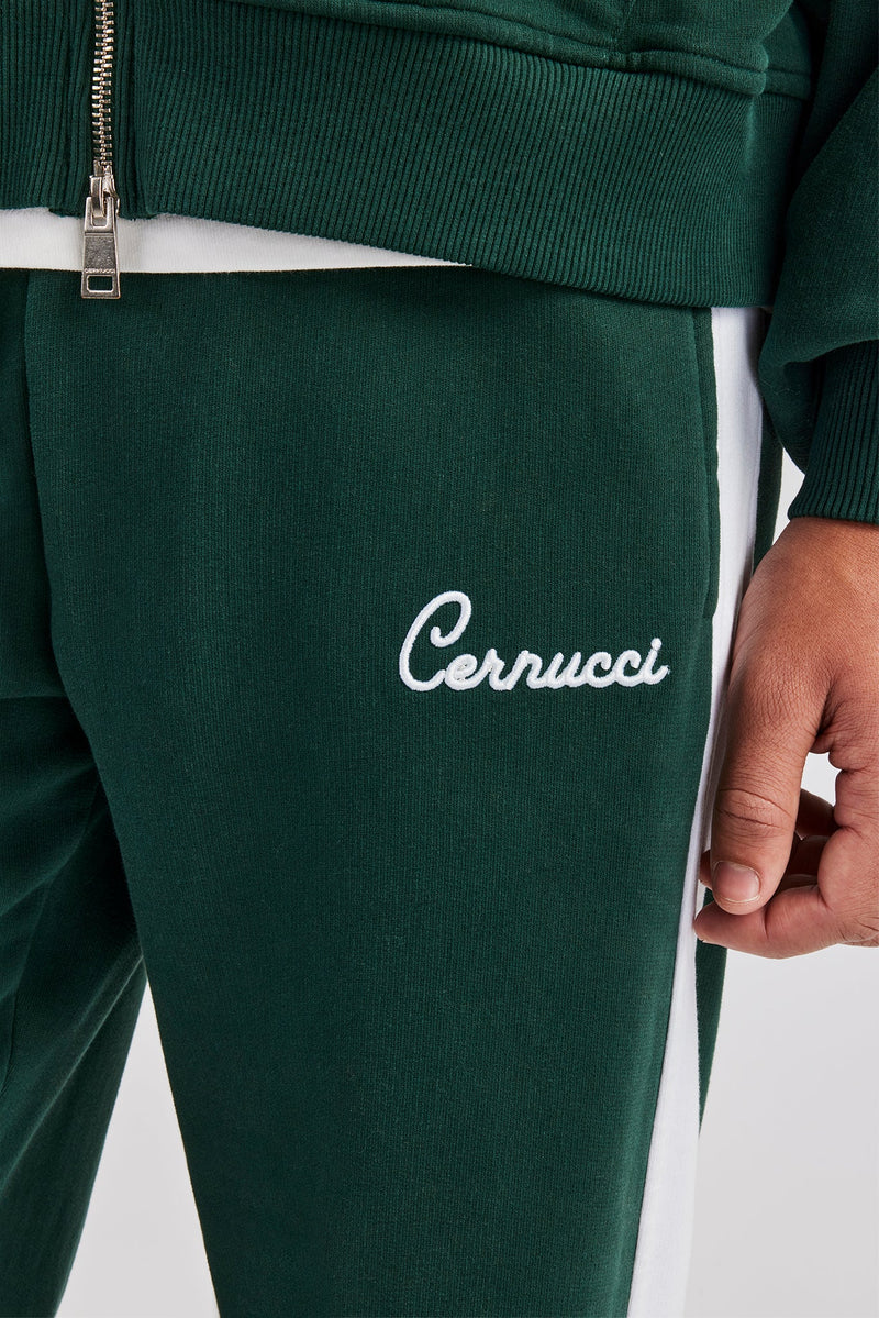 Contrast Panel Boxy Zip Through Tracksuit - Forest Green