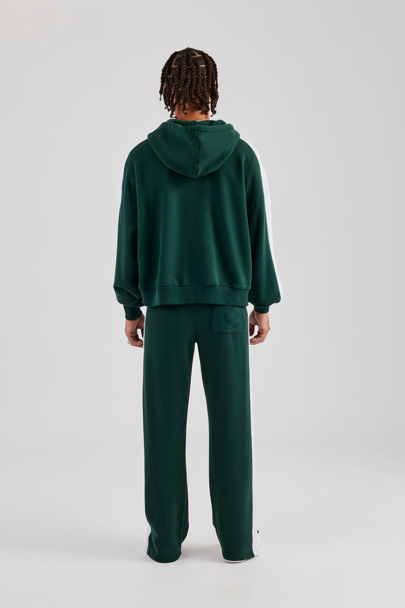 Contrast Panel Boxy Zip Through Tracksuit - Forest Green