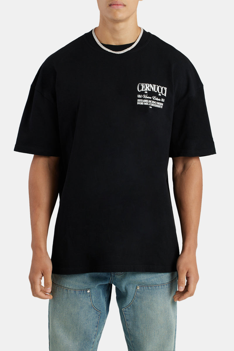 Oversized Cernucci Text Print T-Shirt - Black